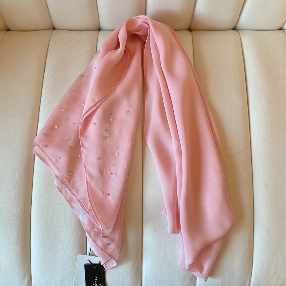 NWT Carolyn Rowan 100% Silk Georgette Wrap with Scattered Crystals & Pearl Edge